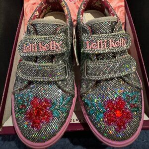 Lelli Kelly Glitter Beaded 9531 Pretty Pewter Hand Beaded Tennis Flower Shoes